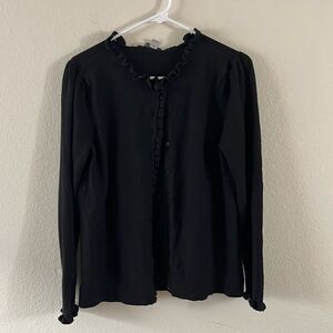 Pendleton 100% Merino Wool Ruffle Cardigan in Black Size XL